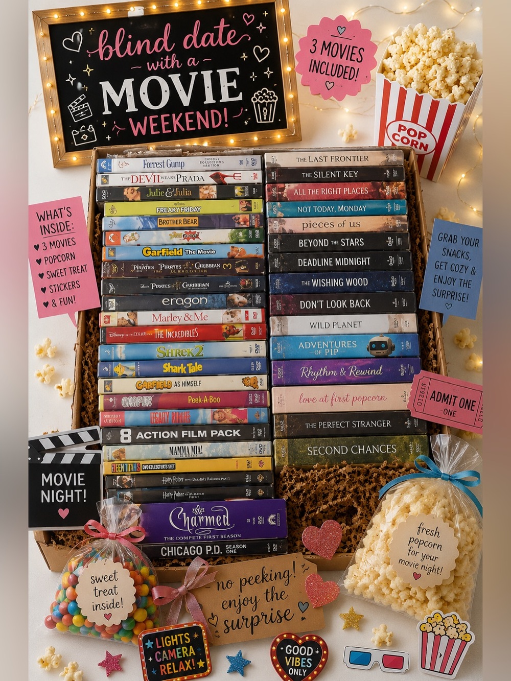 Blind Date with a Movie Weekend 3 Movie Gift, You Pick Genres, Movie Lover Gift